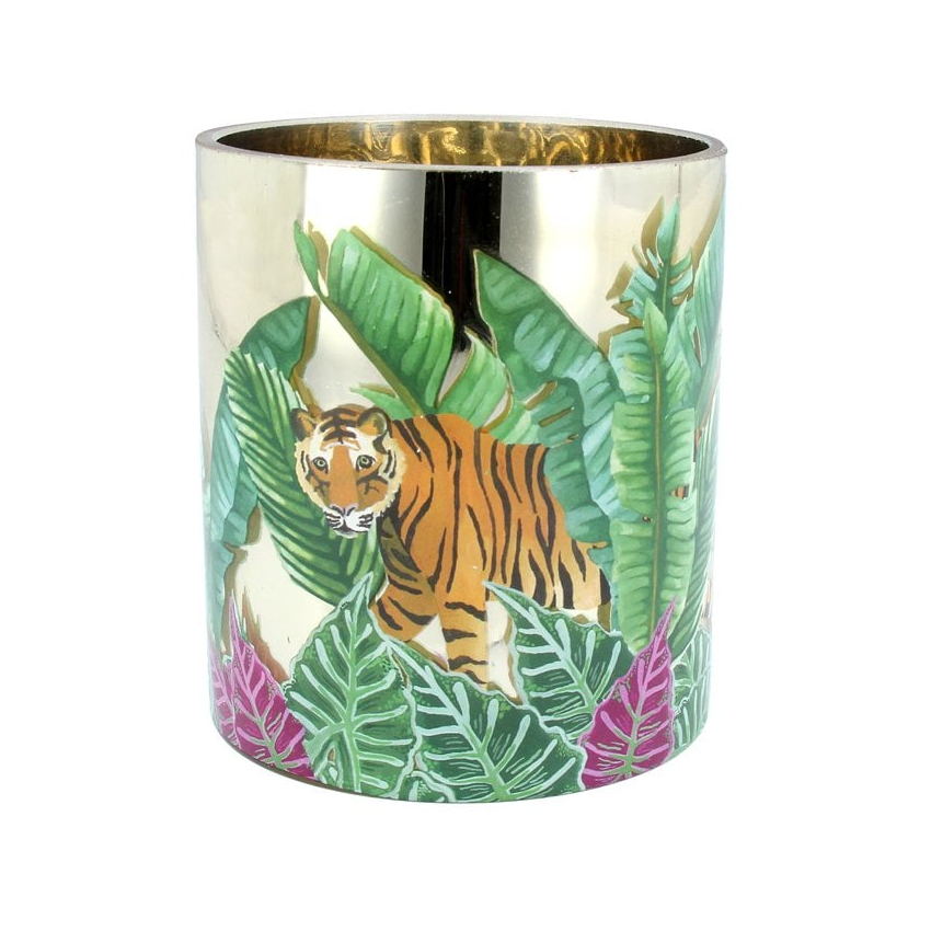 Large Tiger/Leaves Gold Glass Nite Lite Pot
