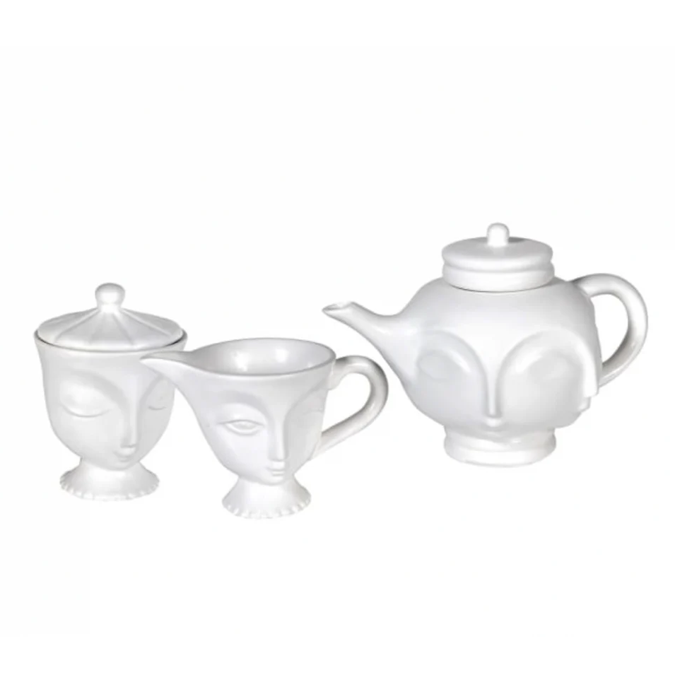3 Pcs White Multi-Face Tea Set