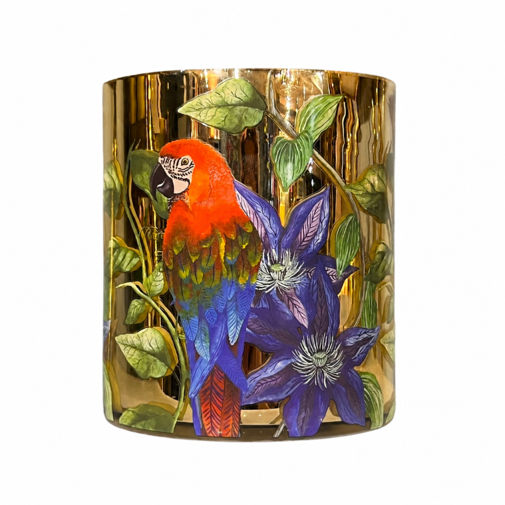 Large Parrot/Flower Gold Glass Nite Lite Pot