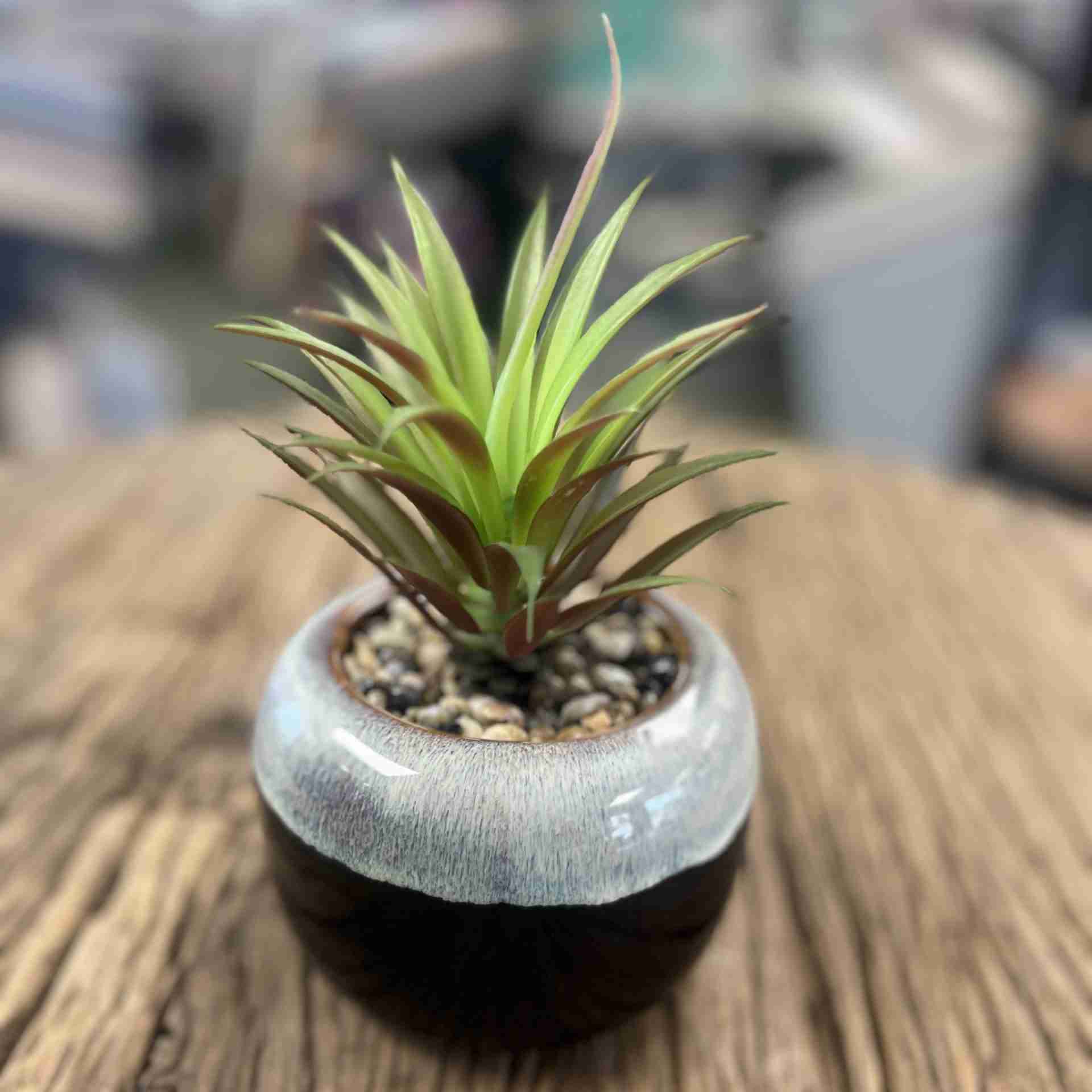 Ceramic Drip Glazed Planter With Artificial Green Dracaena Plant Ceramic drip glazed planter with artificial green dracaena plant - image 2