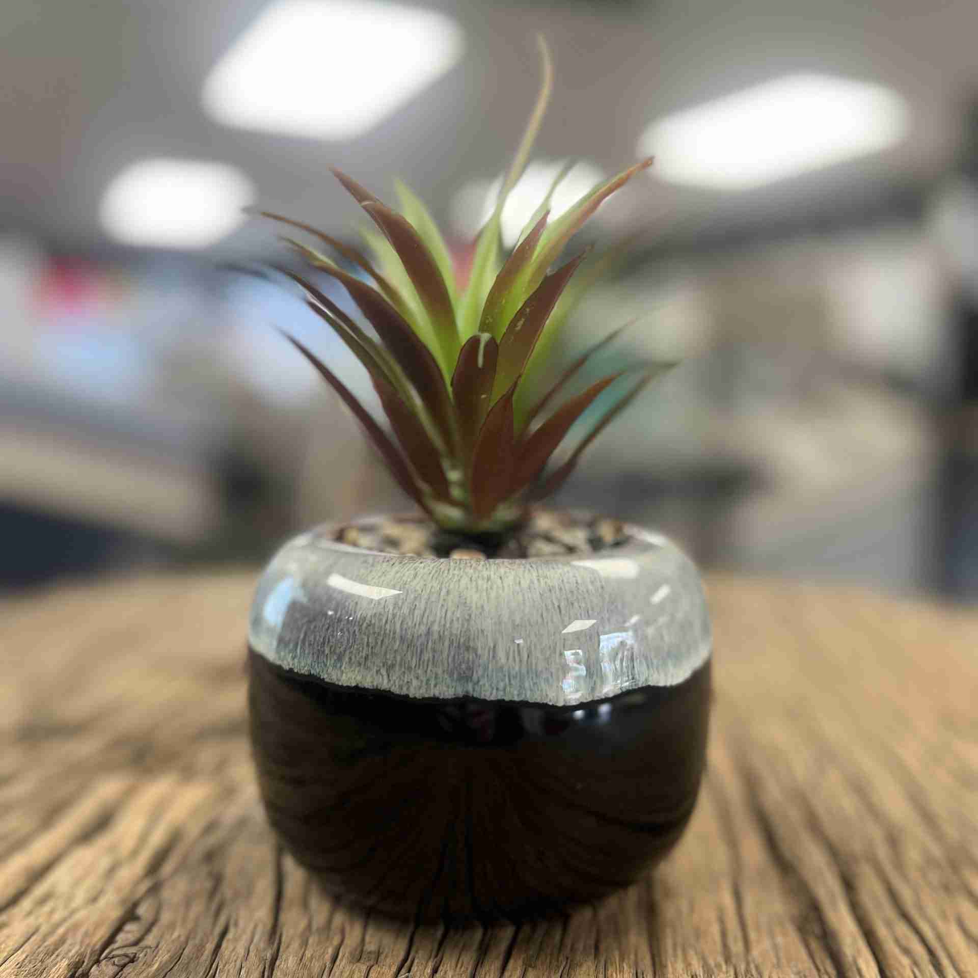 Ceramic Drip Glazed Planter With Artificial Green Dracaena Plant Ceramic drip glazed planter with artificial green dracaena plant - image 3