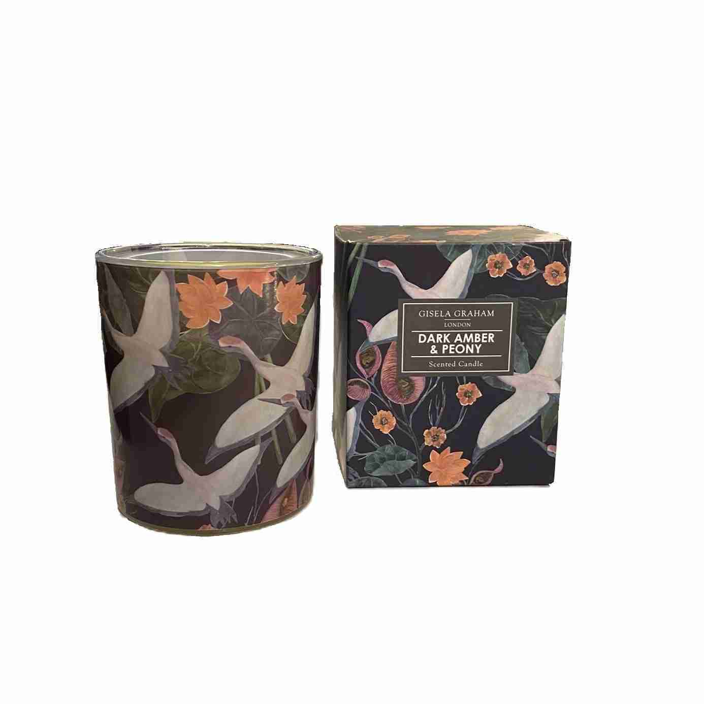 Gisela Graham Amber &Amp; Peony Scented Candle In Box With Cranes Luxury home scents