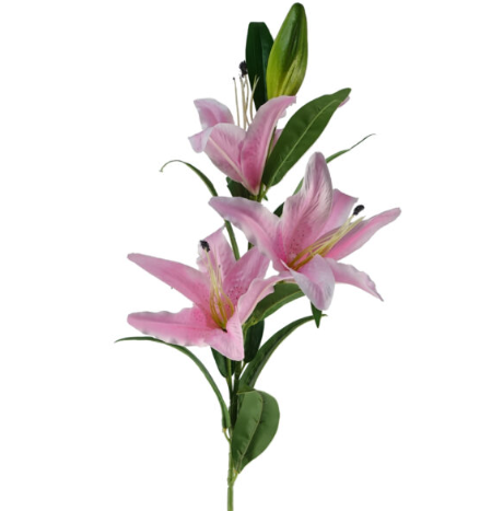 100cm Large Pink 3 Lily Stem