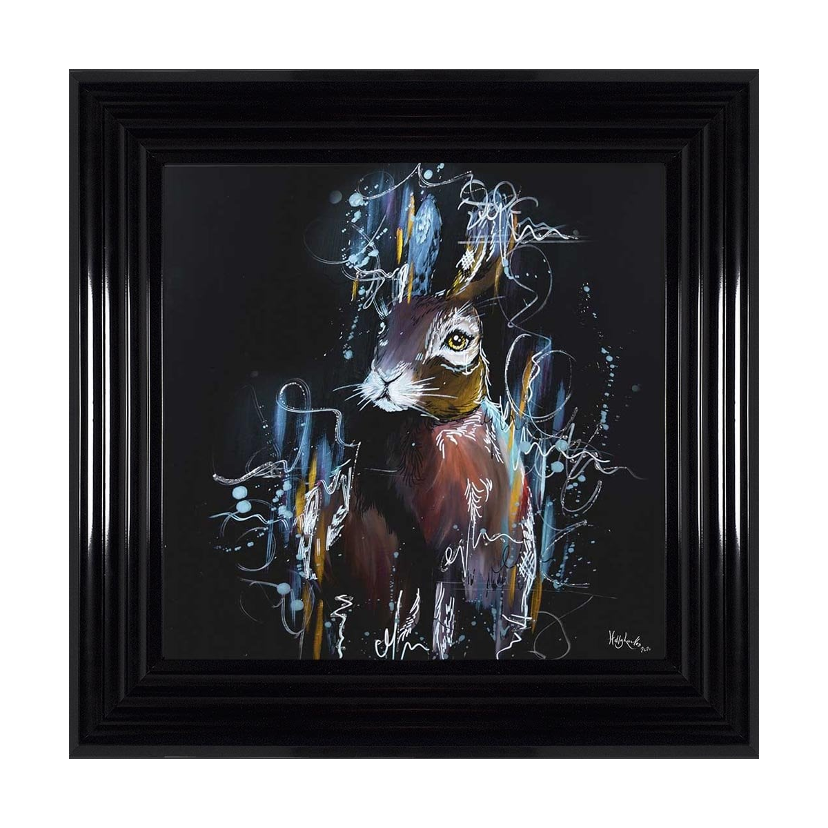Watercolour Hare On Black Background Framed Wall Art Watercolour hare on black background framed wall art