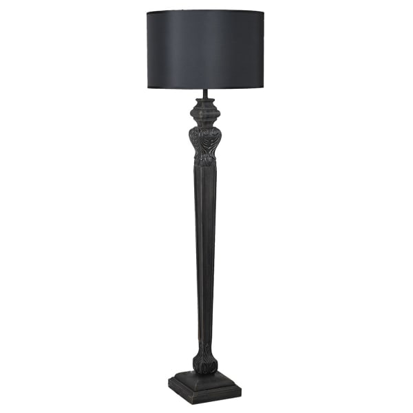 Black slim floor lamp with black shade- cosy lighting