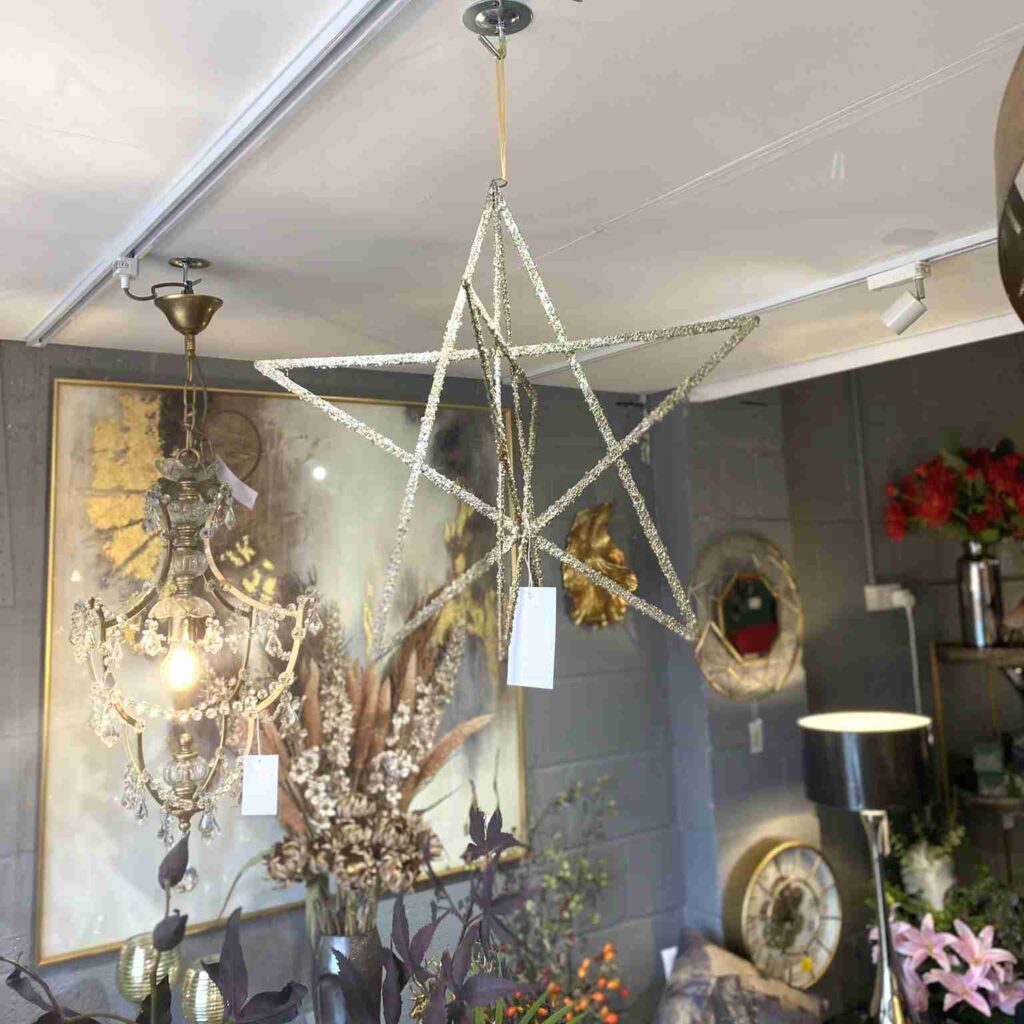 Gold glitter hanging star decoration